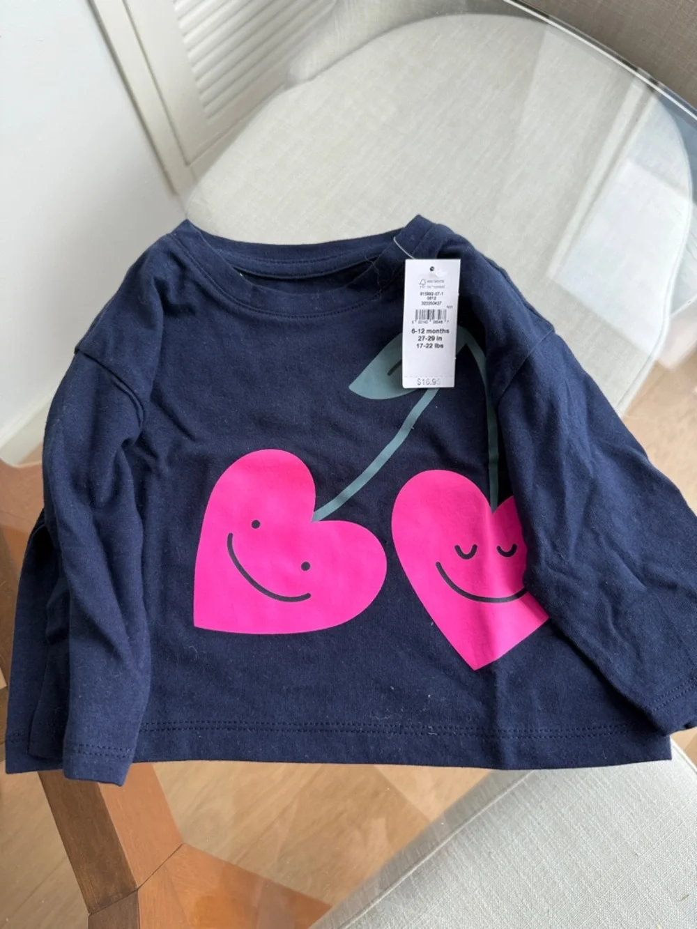 GAP Navy Long Sleeve Top with Pink Heart Cherries